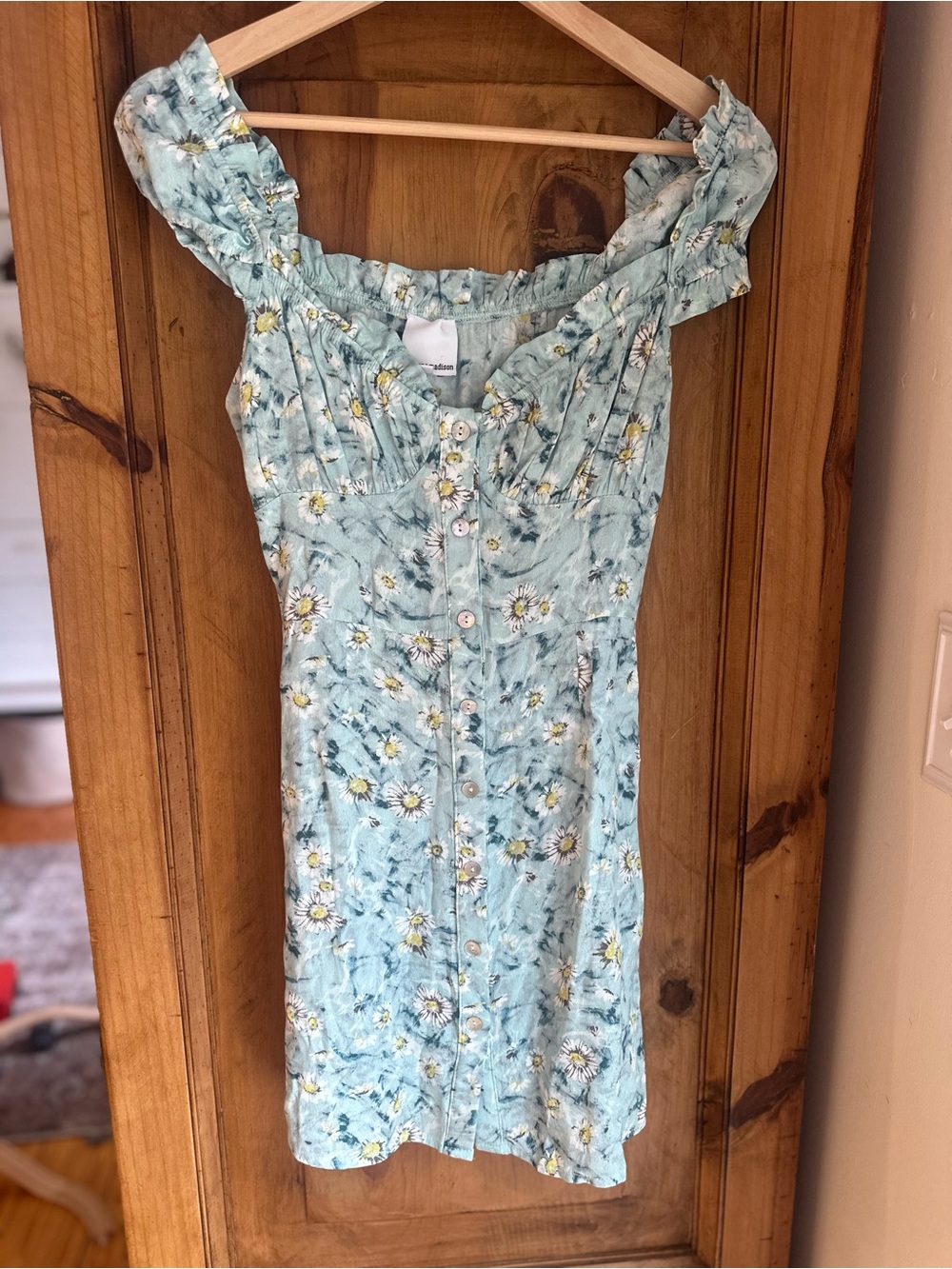 Cottagecore Light Blue Daisy Off-Shoulder Dress